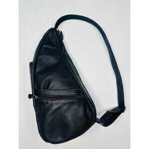 AmeriBag Healthy Back Black Leather Crossbody Sling Bag Ergonomic Teardrop Shape